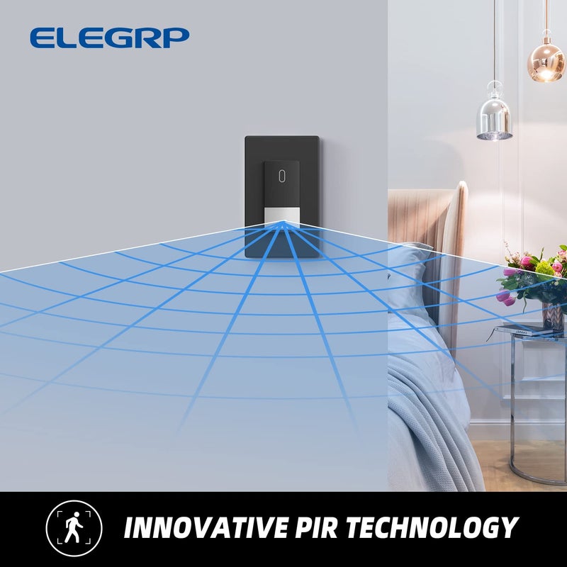 ELEGRP Occupancy Motion Sensor Light Switch, PIR Infrared Motion Activated Wall Switch, No Neutral Wire, Single Pole for CFL/LED/Incandescent Bulb, Wall Plate Included, UL Listed (1 Pack, Matte Black) - Image 3